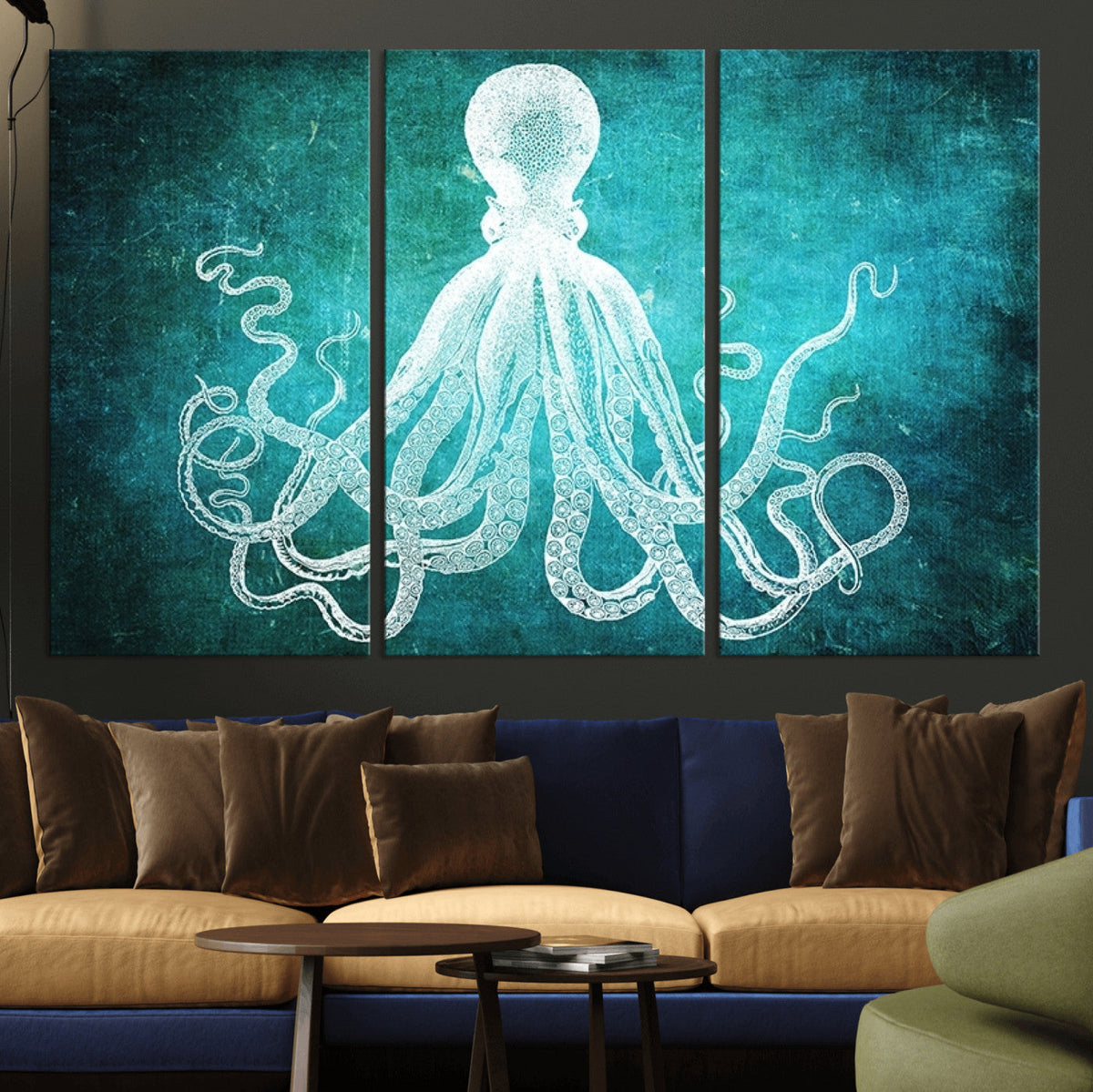 Green Octopus Abstract Wall Art Canvas Print