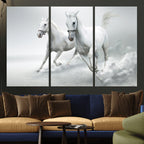 Large Wall Art Canvas Print, Beautiful Running White Horses