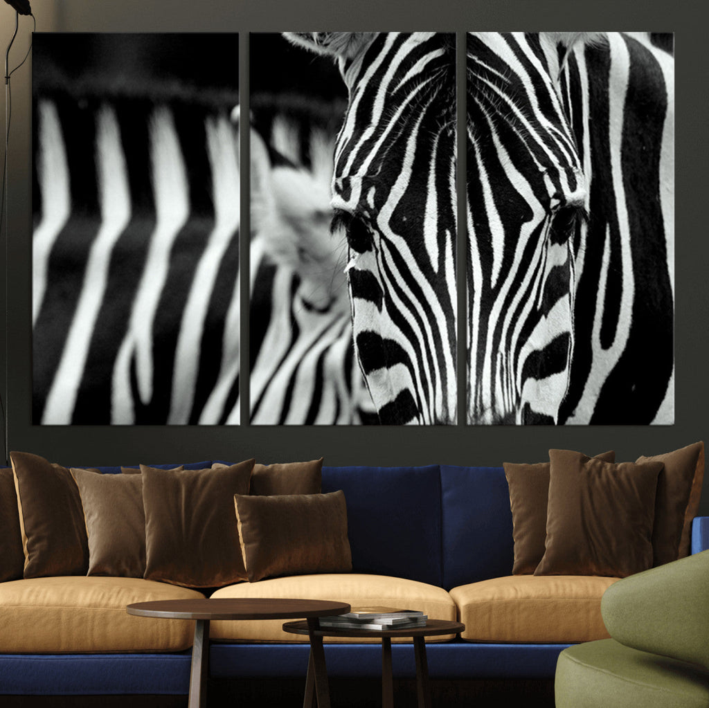 Zebra Wall Art | Zebra Close Up Canvas Print | Framed Black and White Wildlife