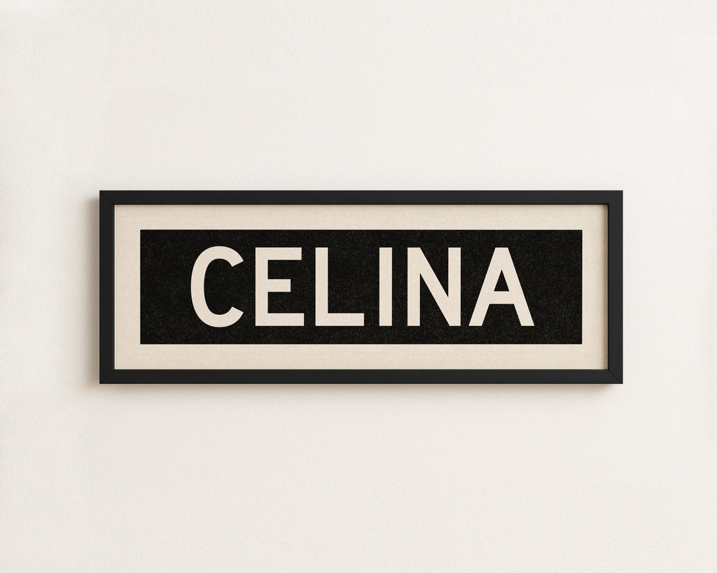 Framed Celina Bus Scroll Sign