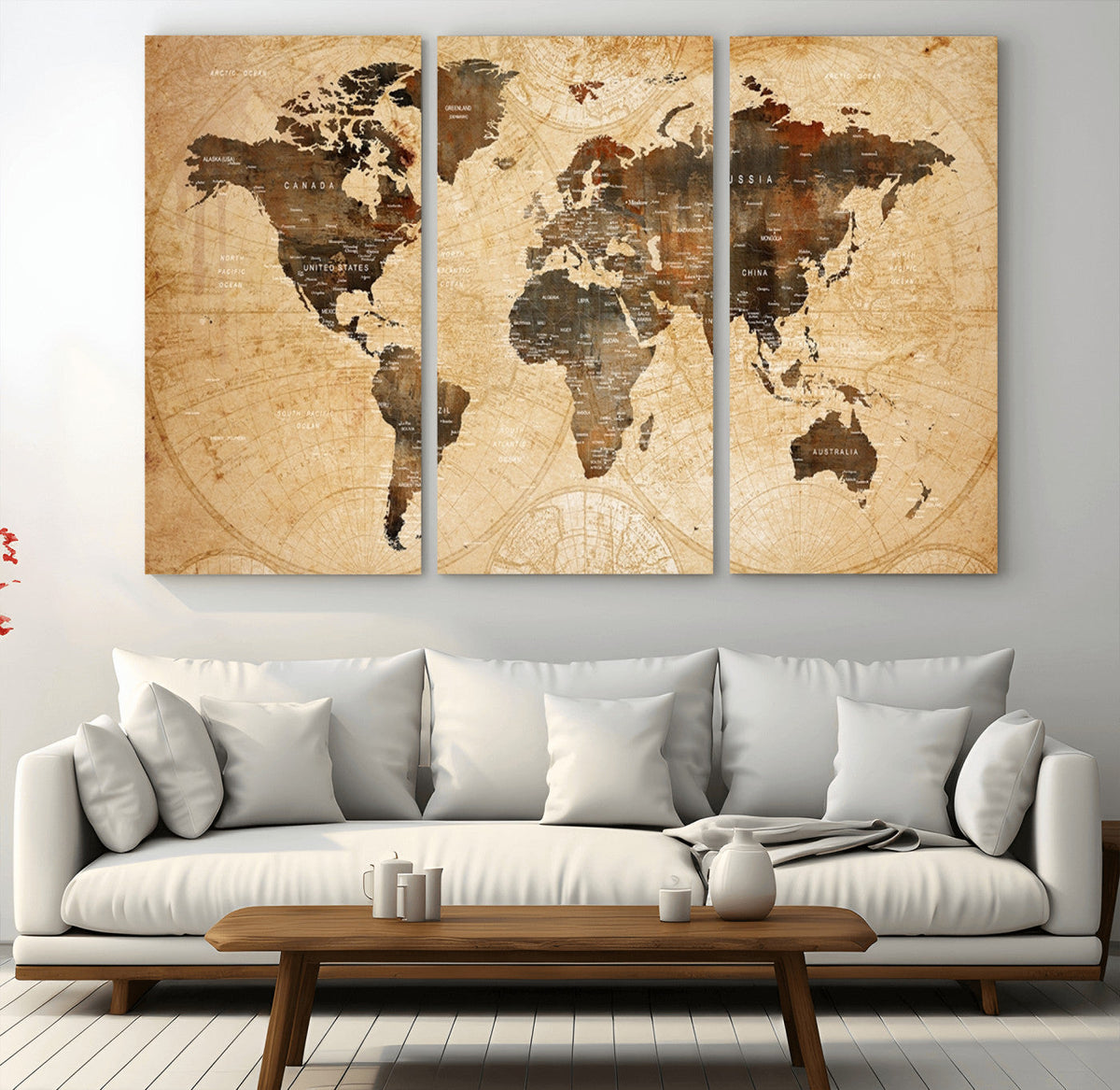 Push Pin World Map Canvas Print | Framed Travel Tracker Wall Art