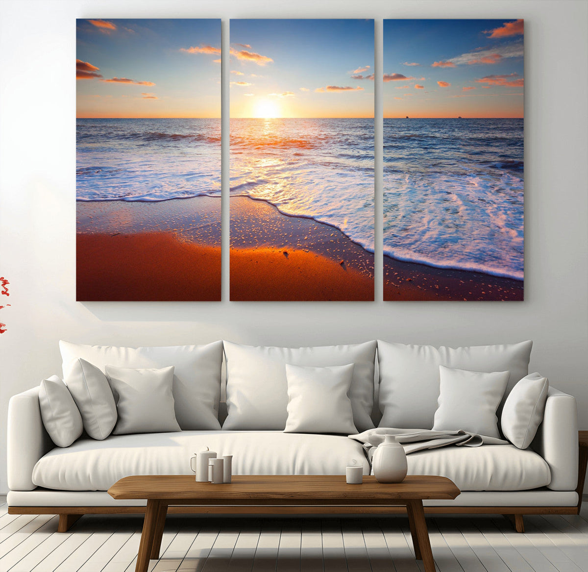 Tropical Ocean Sunset Wall Art Canvas Print, Golden Beach Horizon, Coastal Island Decor