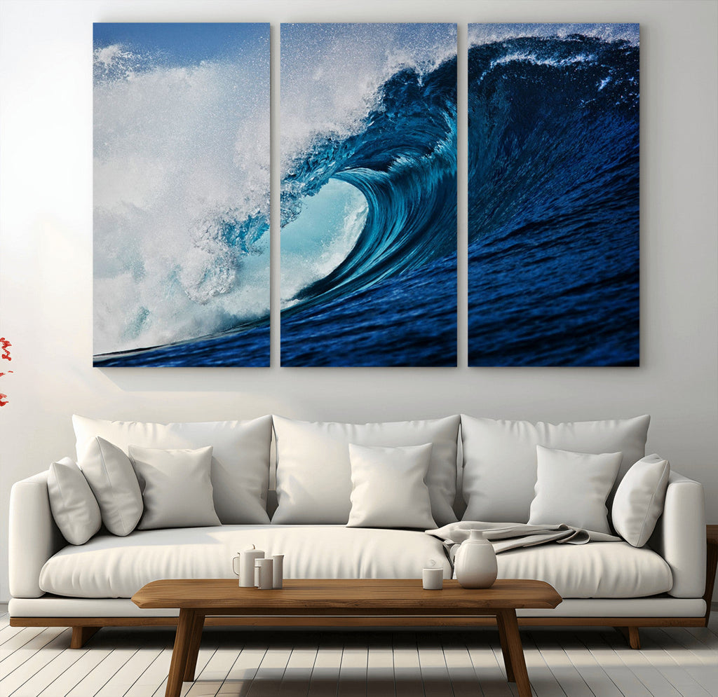 Ocean Wave at Sunset Canvas Art, Large Wall Print of Vibrant Water Waves