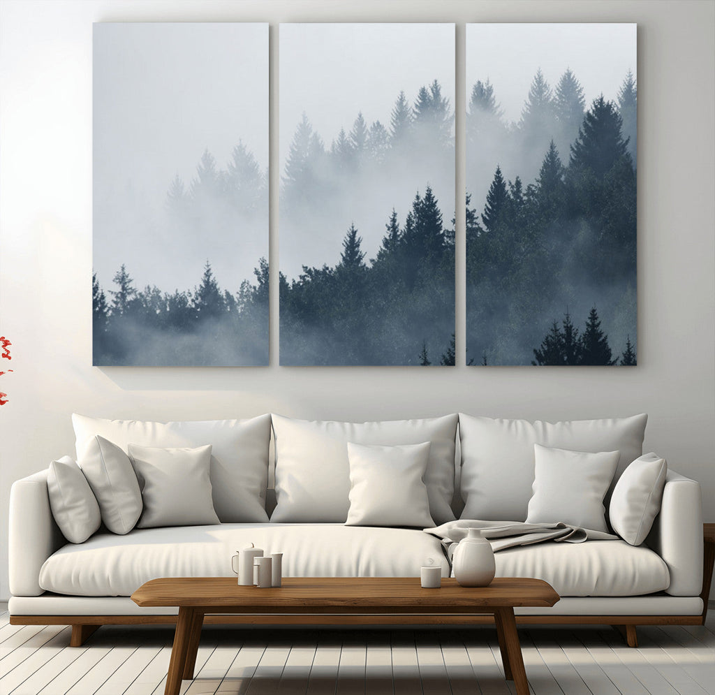 Foggy Pine Forest Wall Art Canvas Print
