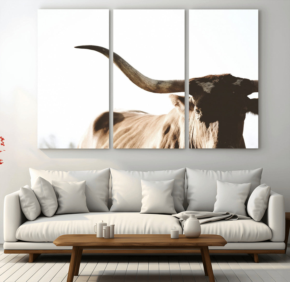 Texas Longhorn Wall Art Canvas Print, 3-Panel