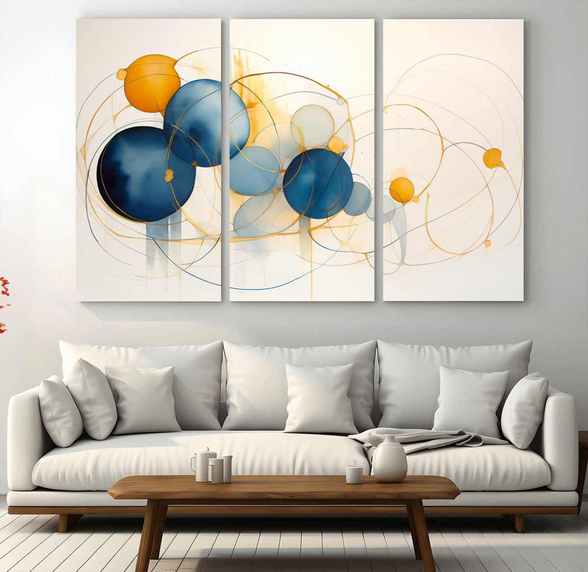 Geometric Blue Orange Abstract Wall Art Canvas, Geometric Blue Orange Canvas Print
