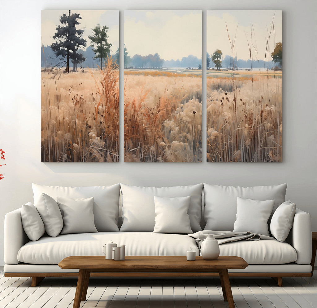 Golden Fields Canvas Wall Art Print | Serene Minimalist Landscape for Modern Decor