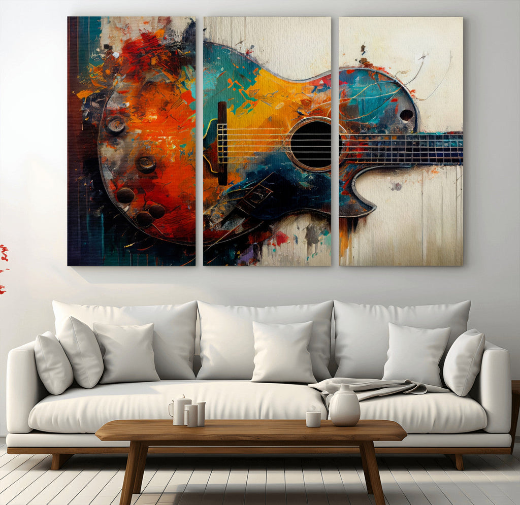 Abstract Guitar Wall Art Canvas | Vibrant Music-Inspired Art for Living Room or Studio