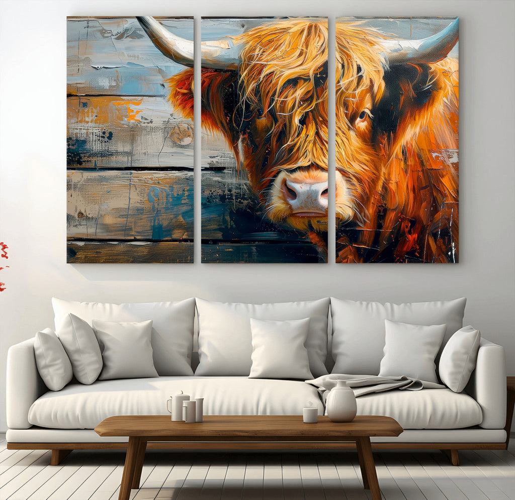 Highland Cow Abstract Canvas Wall Art, Bold Farmhouse Decor