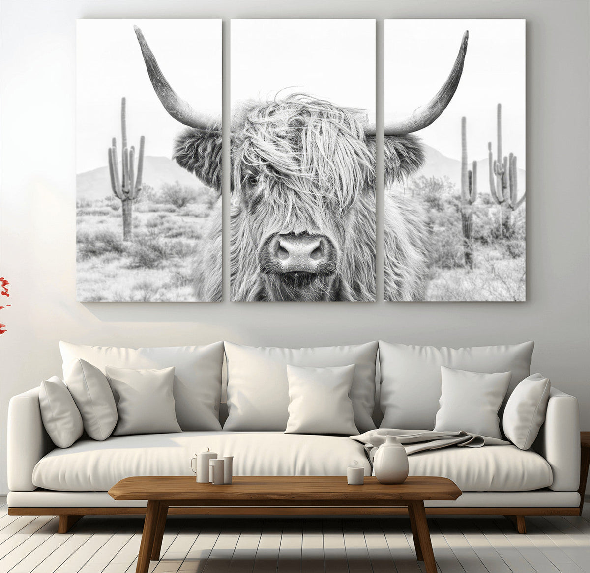 Rustic Charm, Cow Longhorn Black White Bighorn Wall Art