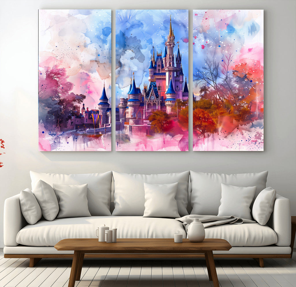 Disney Wall Art: Dreamy Watercolor Cinderella Castle Canvas Print