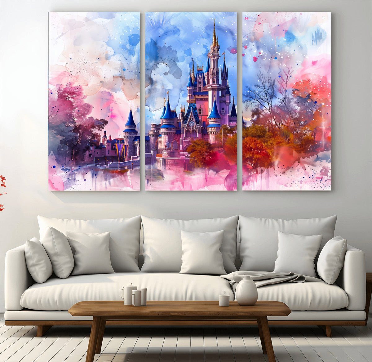 Disney Wall Art: Dreamy Watercolor Cinderella Castle Canvas Print