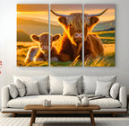 Scottish Cow and Baby Cow Canvas Wall Art Animal Print