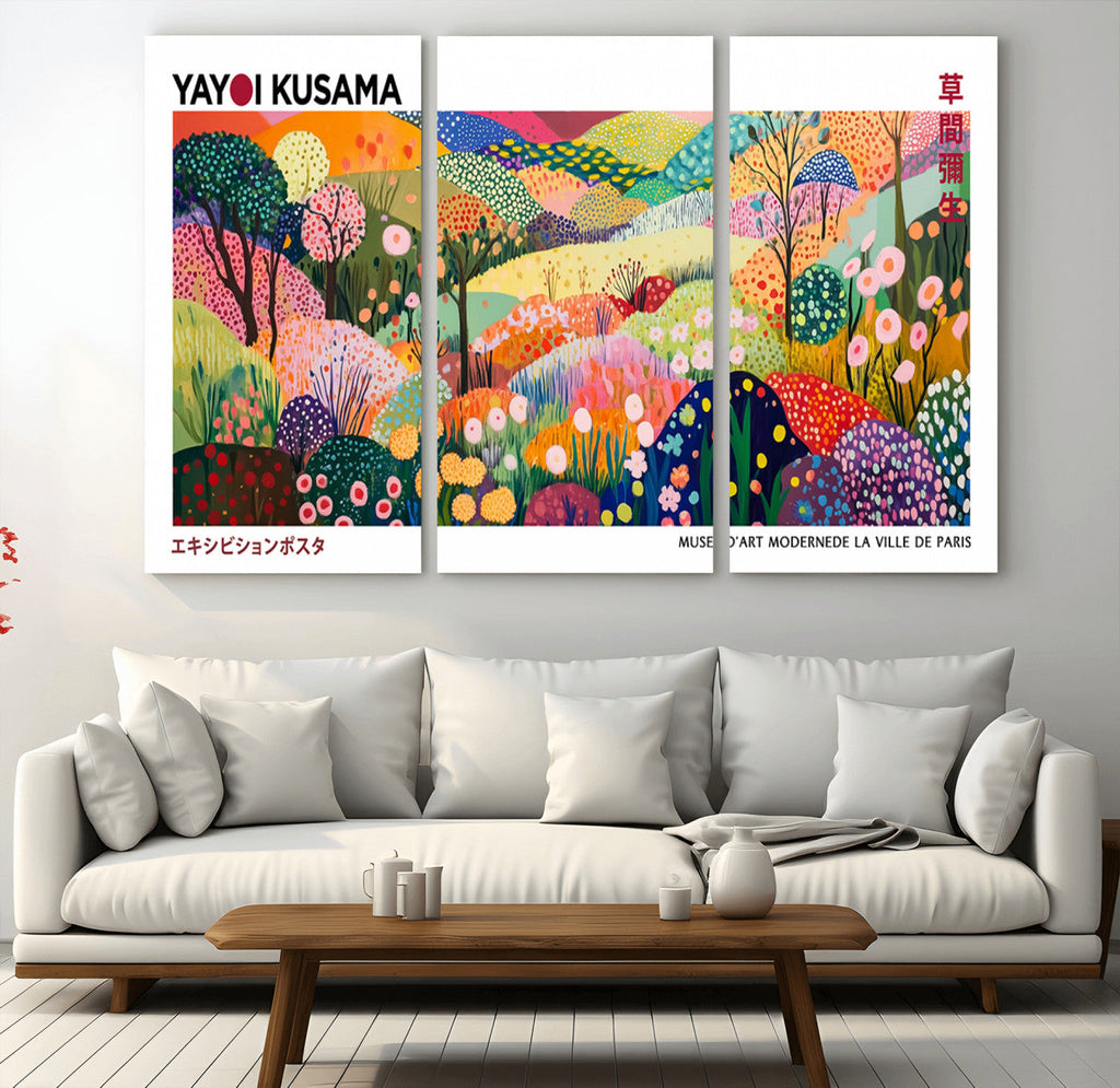 Framed Yayoi Kusama 1986 Wall Art Print | Japanese Wabi Sabi Vibrant Abstract Landscape Canvas