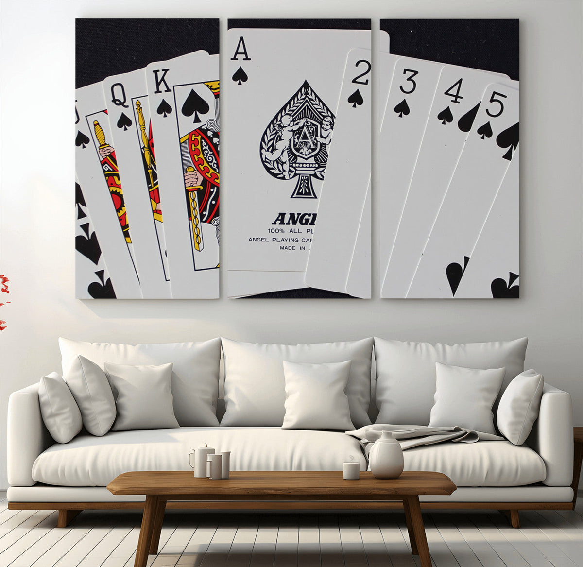 Poker Wall Art - Playing Cards Canvas Wall Art Print - Ace of Spades and Royal Flush Design