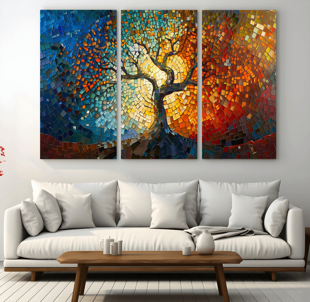 Yggdrasil Tree of Life Mosaic Stained Glass Wall Art Canvas Print