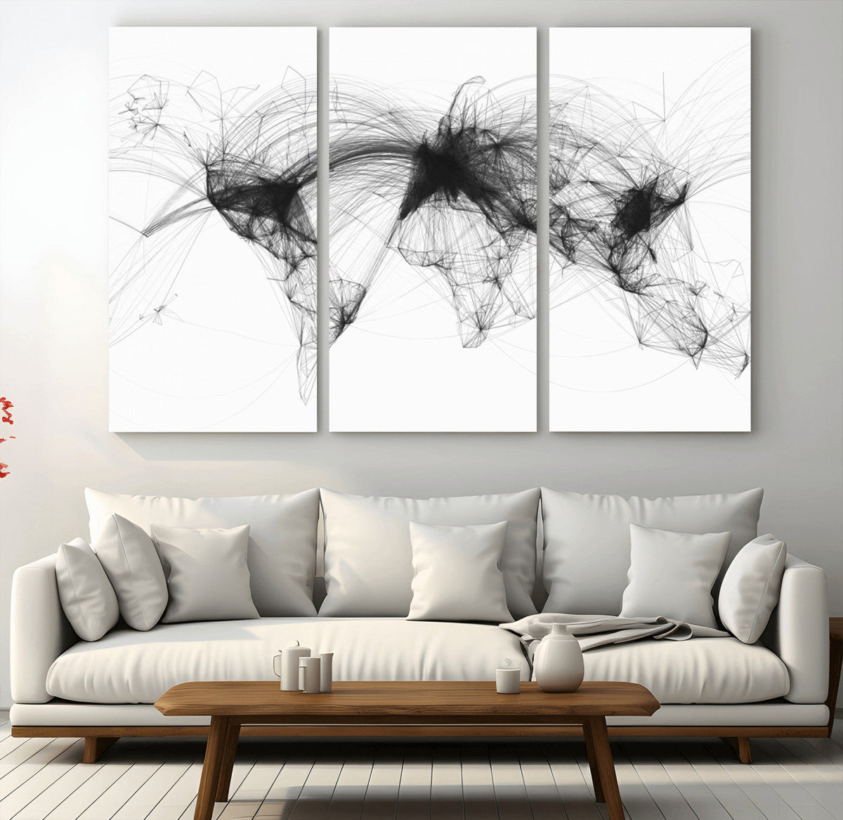 Flight Routes Air Traffic Map Canvas Wall Art, World Flight Routes Print
