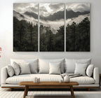 Moody Forest Wall Art | Framed Mountain Fog Canvas Artwork