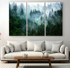 Misty Forest Wall Art Canvas Print, Framed Foggy Mountain Art, Large Scenic Woodland Canvas