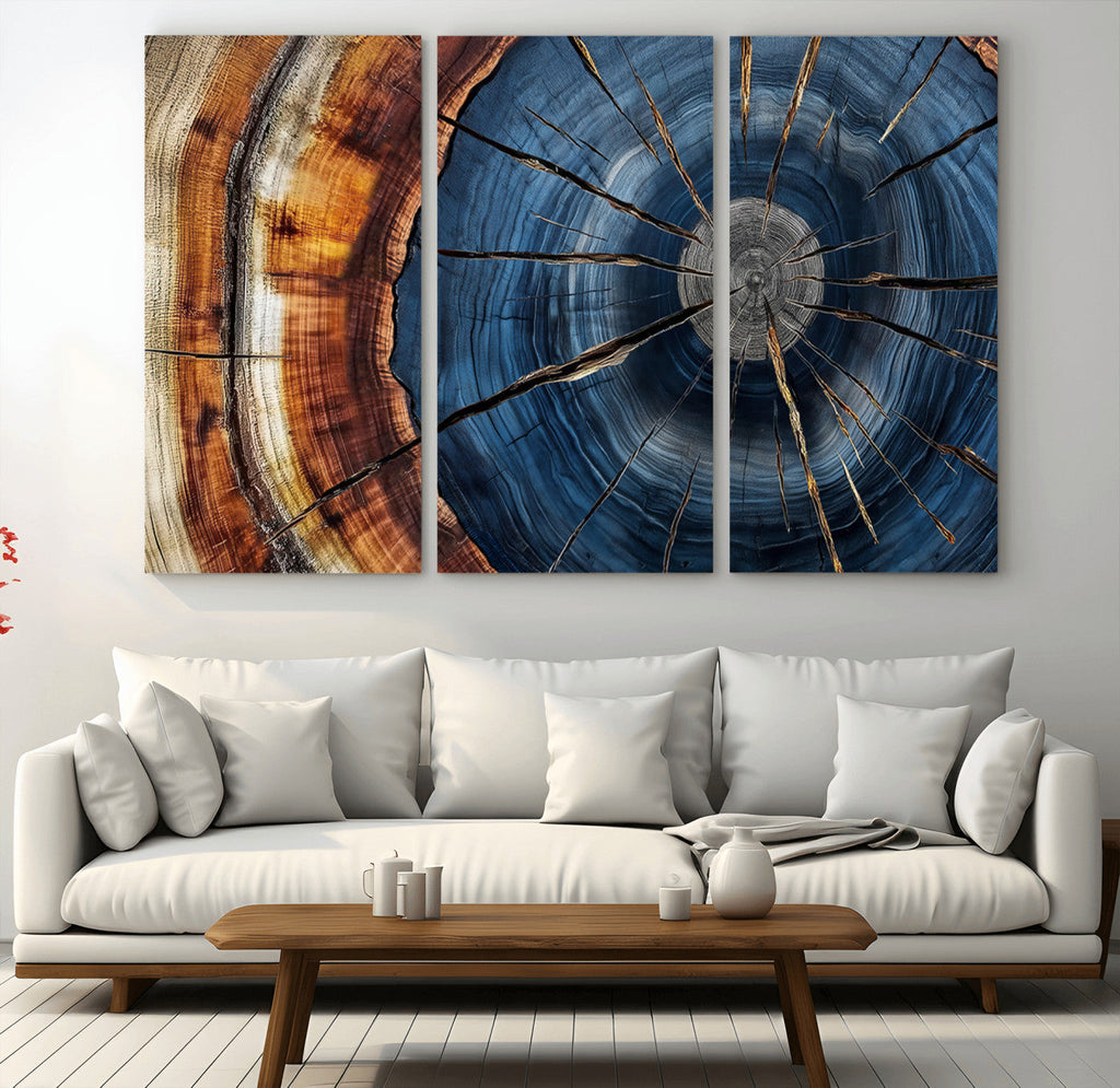 Framed Abstract Tree Ring Wall Art Print, Natural Rustic Wood Grain Canvas Print