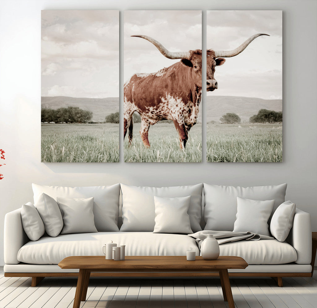 Texas Longhorn Wall Art | Framed Spotted Cattle Canvas