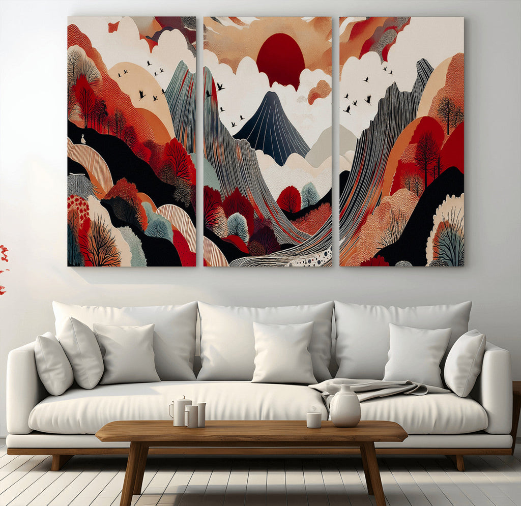 Abstract Mountain Wall Art Canvas Print | Vibrant Stylized Landscape