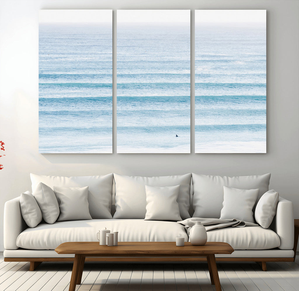 Ocean Wave Surfer Wall Art | Framed Minimal Seascape Canvas