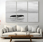 Whale Tail Wall Art | Framed Black White Ocean Canvas