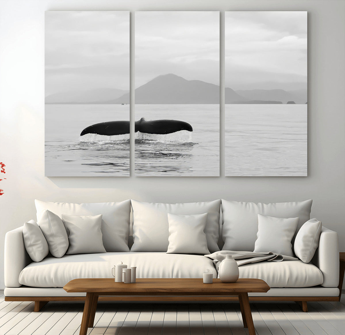Whale Tail Wall Art | Framed Black White Ocean Canvas