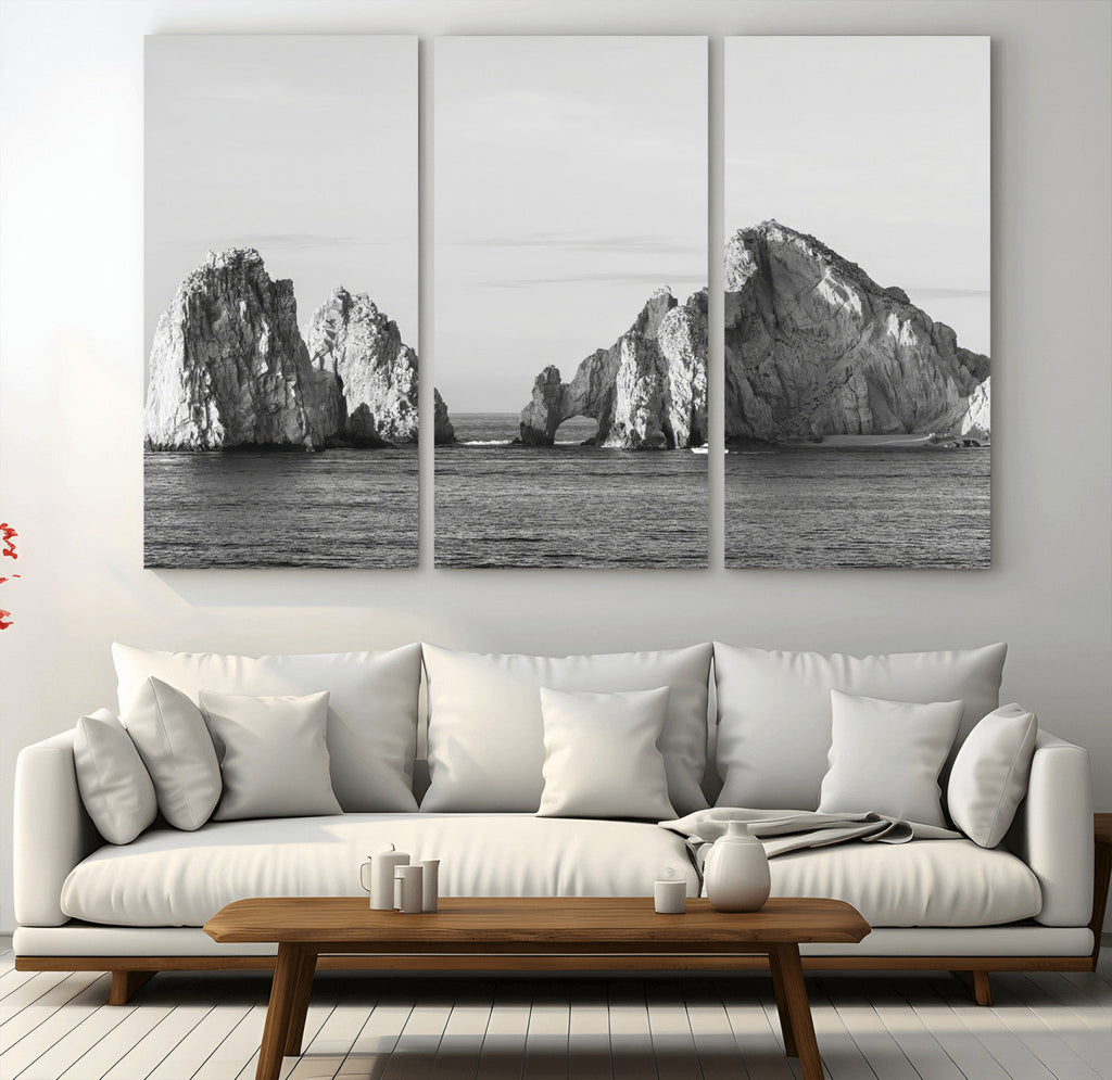 Coastal Wall Art | Framed Black White Ocean Canvas Artwork