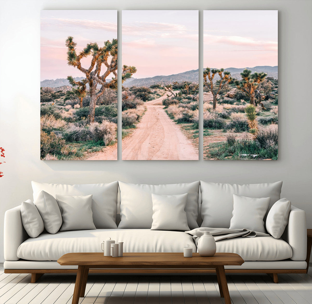 Joshua Tree Wall Art Canvas Print, Framed Desert Road Scene at Sunset