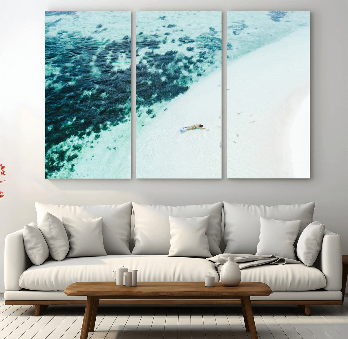 Minimal Beach Wall Art | Framed Ocean Swimming Canvas