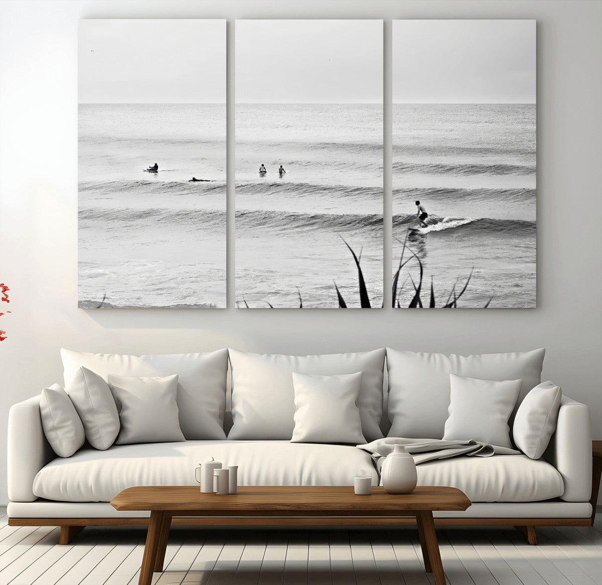 Surfer Silhouette Wall Art | Framed Calm Ocean Canvas