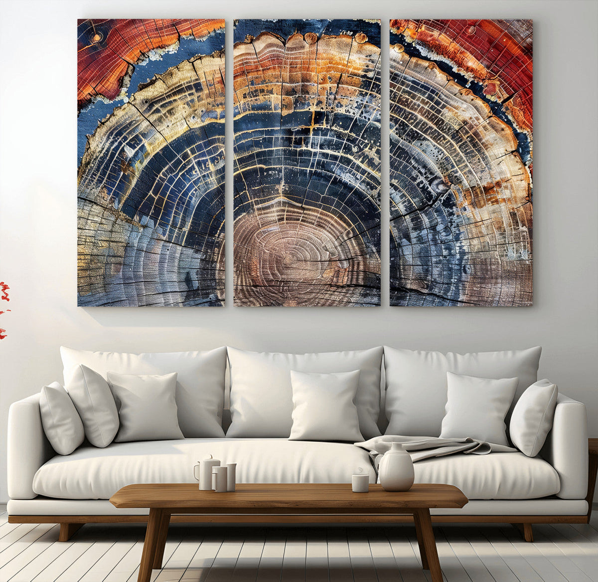 Tree Rings Wall Art Canvas Print, Framed Petrified Wood Art, Modern Rustic Decor