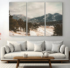 Mountain Landscape Wall Art Canvas Print, Framed Snowy Peaks Alpine Winter