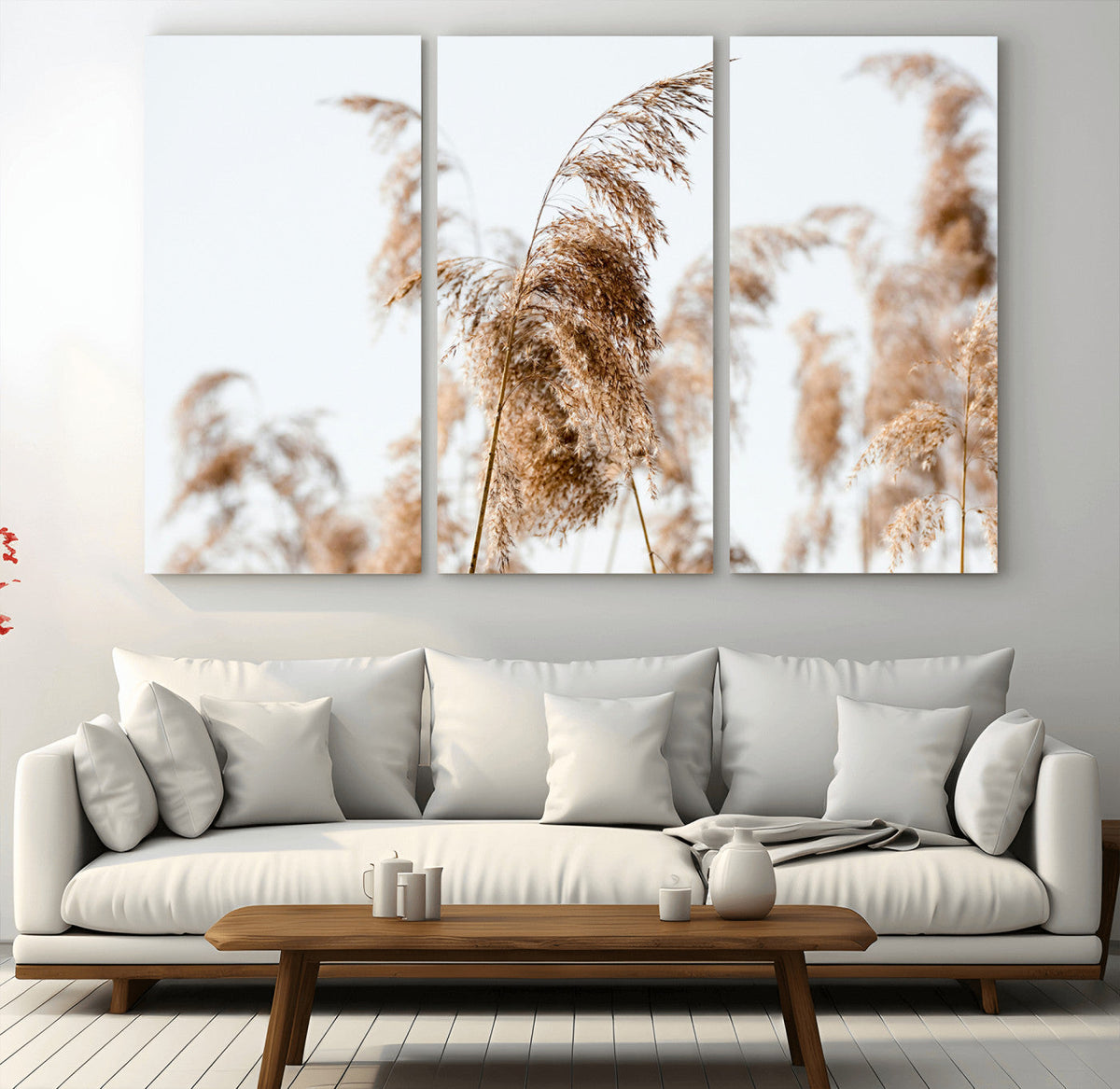 Pampas Grass Wall Art Canvas Print, Framed Neutral Tones Minimalist Boho