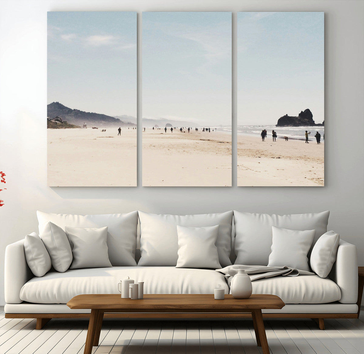 Minimalist Beach Wall Art Canvas Print, Framed Coastal Serenity Soft Sand