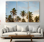 Palm Trees Wall Art Canvas Print, Framed Tropical Vibes Coastal Sunset