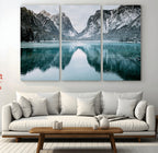 Mountain Lake Wall Art Canvas Print, Framed Toblacher See Winter Wonderland
