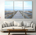 Beach Boardwalk Wall Art Canvas Print, Framed Coastal Serenity Ocean View