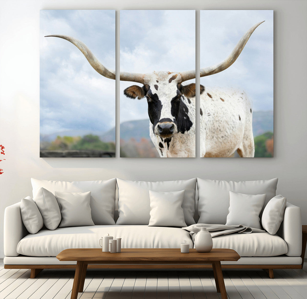 Texas Longhorn Wall Art Canvas Print, Framed Western Rustic Farmhouse