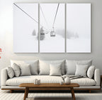 Ski Lift Wall Art Canvas Print, Framed Snowy Landscape Art, Alpine Adventure Nordic Minimalist Decor