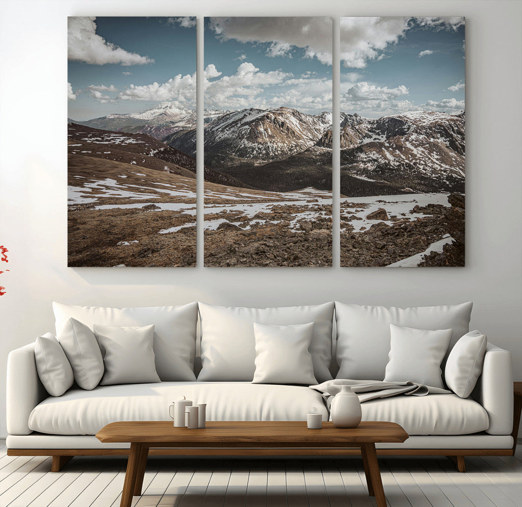 Mountain Landscape Wall Art Canvas Print, Framed Snowy Peaks Art, Rugged Highlands Rustic Adventure Decor