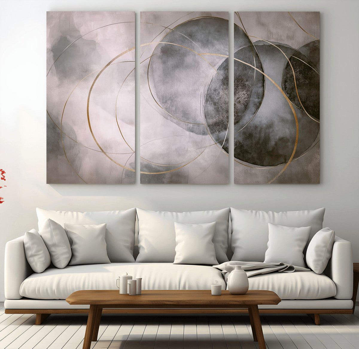 Abstract Grey Gold Wall Art | Modern Geometric Canvas