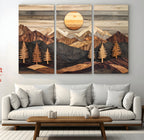 Wooden Mountain Layers Art | Rustic Pine Tree Landscape