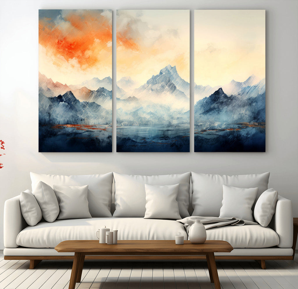 Warm Clouds Abstract Mountain Wall Art, Modern Landscape Canvas Print