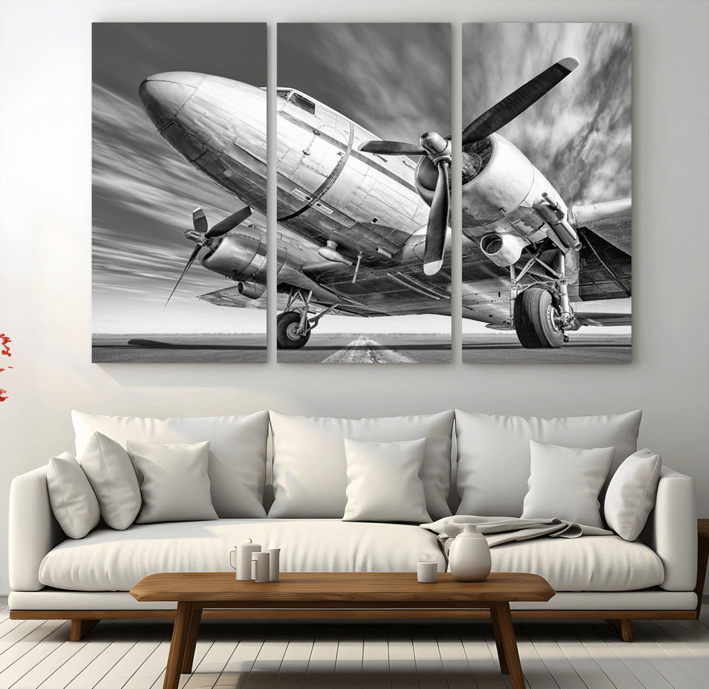 Vintage Airplane on Runway Canvas Print
