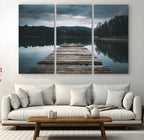 Wooden Bridge Near Lake Wall Art Canvas Print
