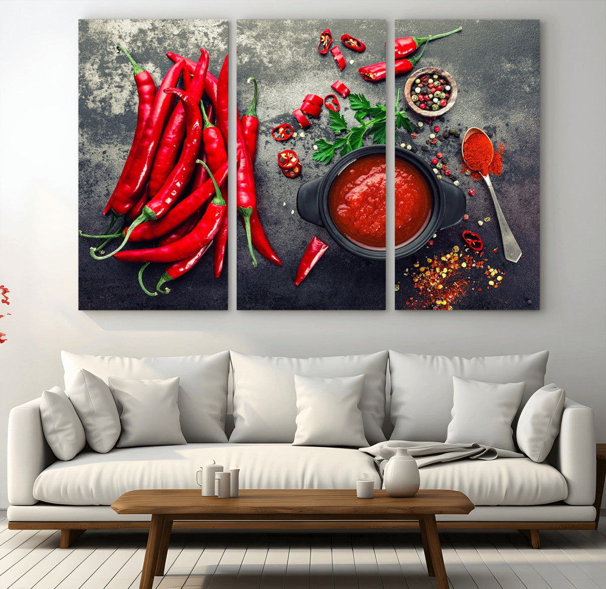 Red Chili Peppers Wall Art Kitchen Artwork Canvas Print
