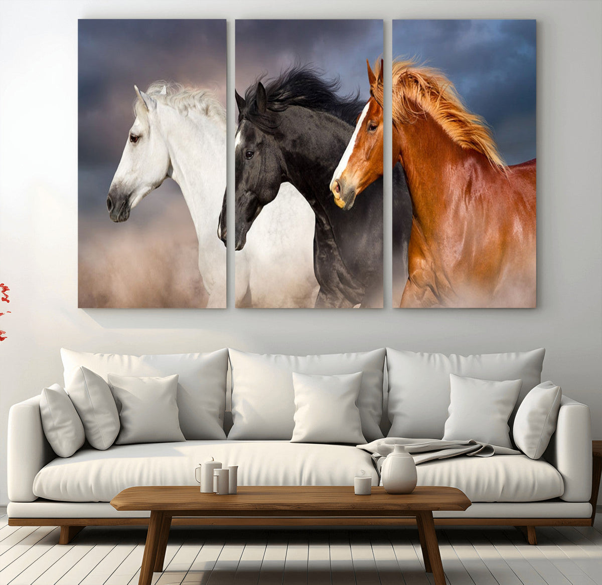 Animal Wall Art Three Horses Farmhouse Art Canvas Print